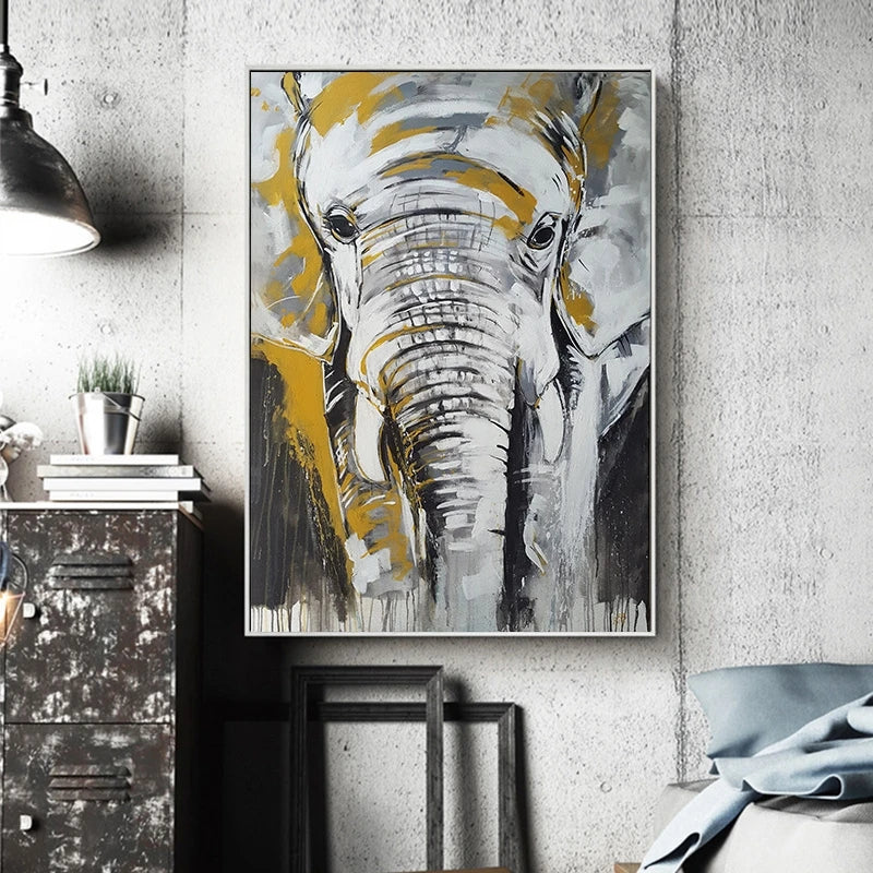 Arte abstrata animais pintura em tela elefante arte da parede quadros quadros em tela para sala de estar sem moldura