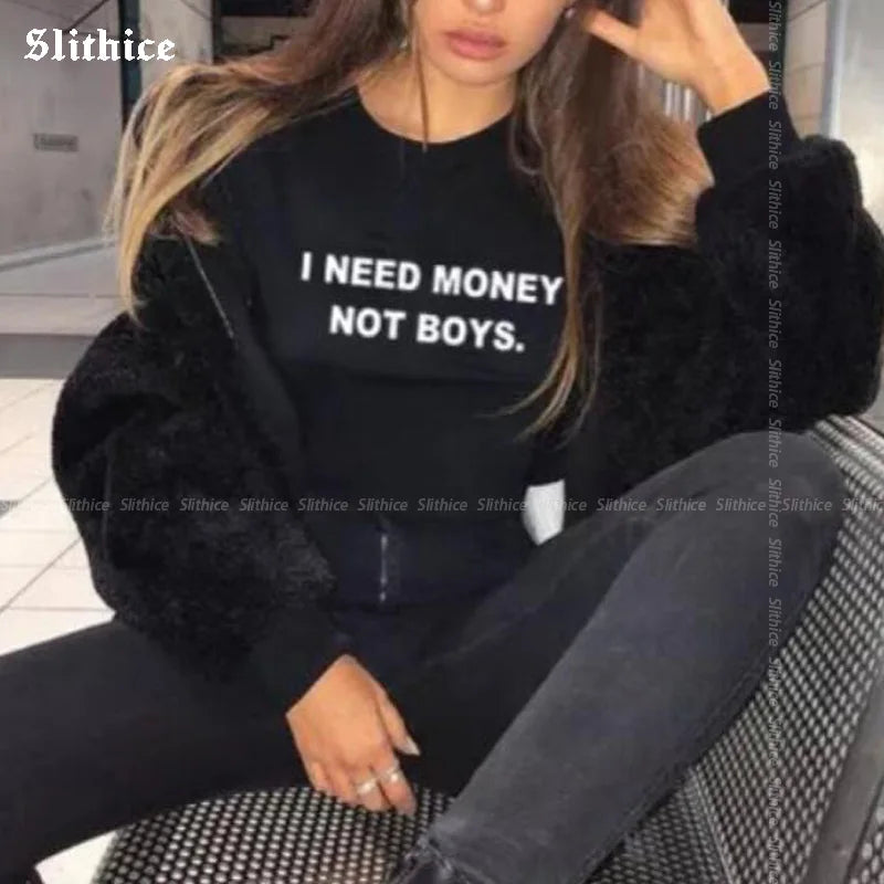 Camiseta feminina i need money not boys