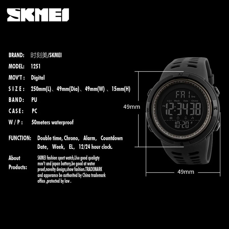 Relógio Esportivo SKMEI Moda Chronos  À Prova D'Água LED Digital  Militar Relógio de Pulso