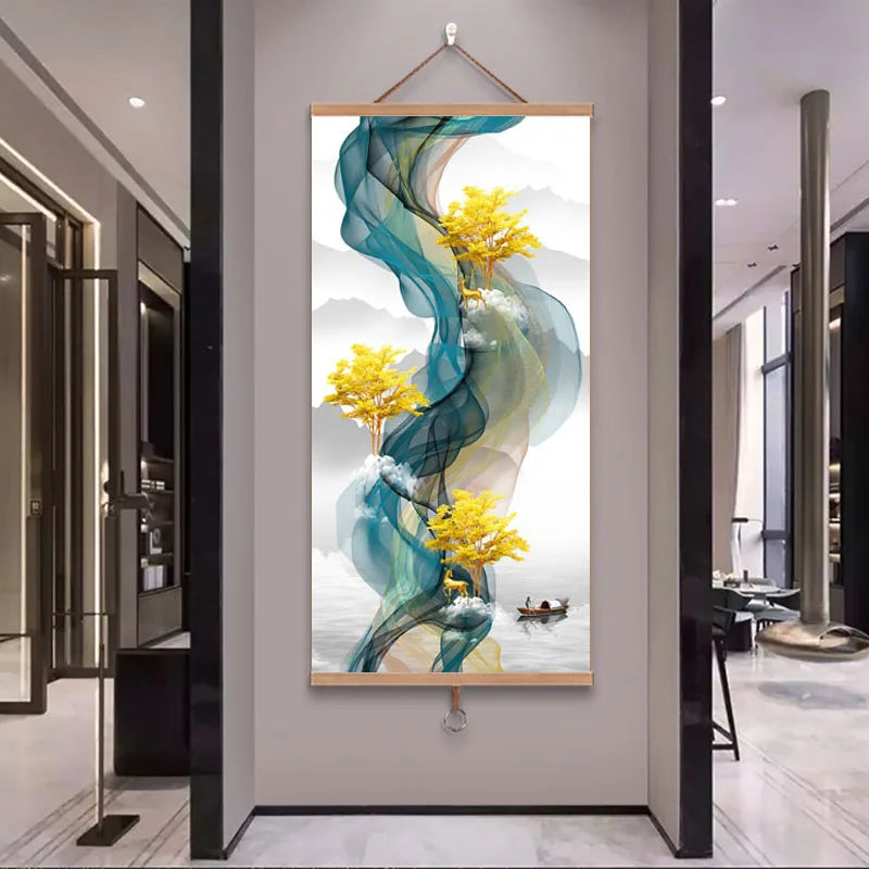 Pôsteres e impressões abstratas de pintura em tela de cervo dourado, arte de parede em ouro azul, imagens modernas para sala de estar, casa d