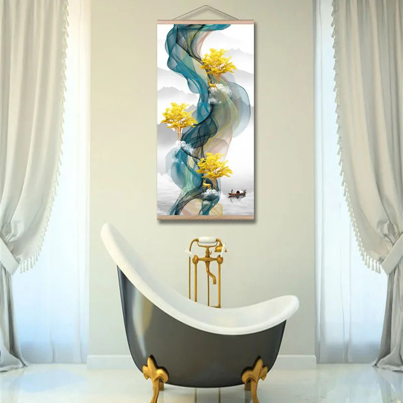 Pôsteres e impressões abstratas de pintura em tela de cervo dourado, arte de parede em ouro azul, imagens modernas para sala de estar, casa d