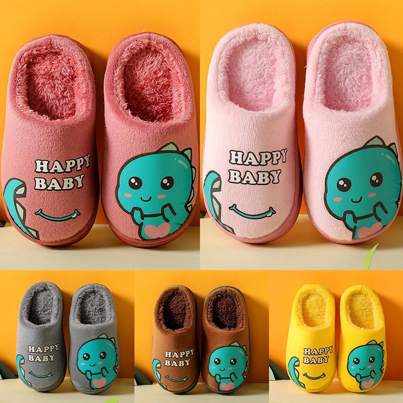 Winter Children‘s Slippers New Kids Slippers Dinosaur Warm Plush Indoor Autumn Non-Slip Soft Plush Slipper For Boys Girls 2024