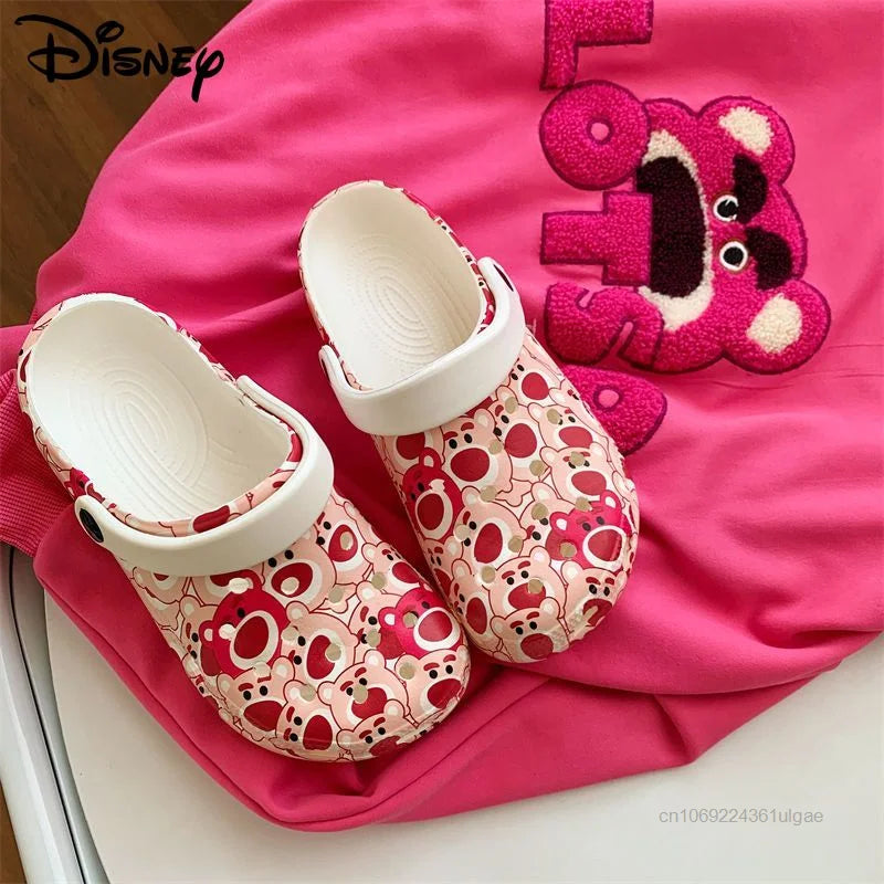 Chinelos Disney urso lotso moda feminina macio quatro estações buraco sapato y2k