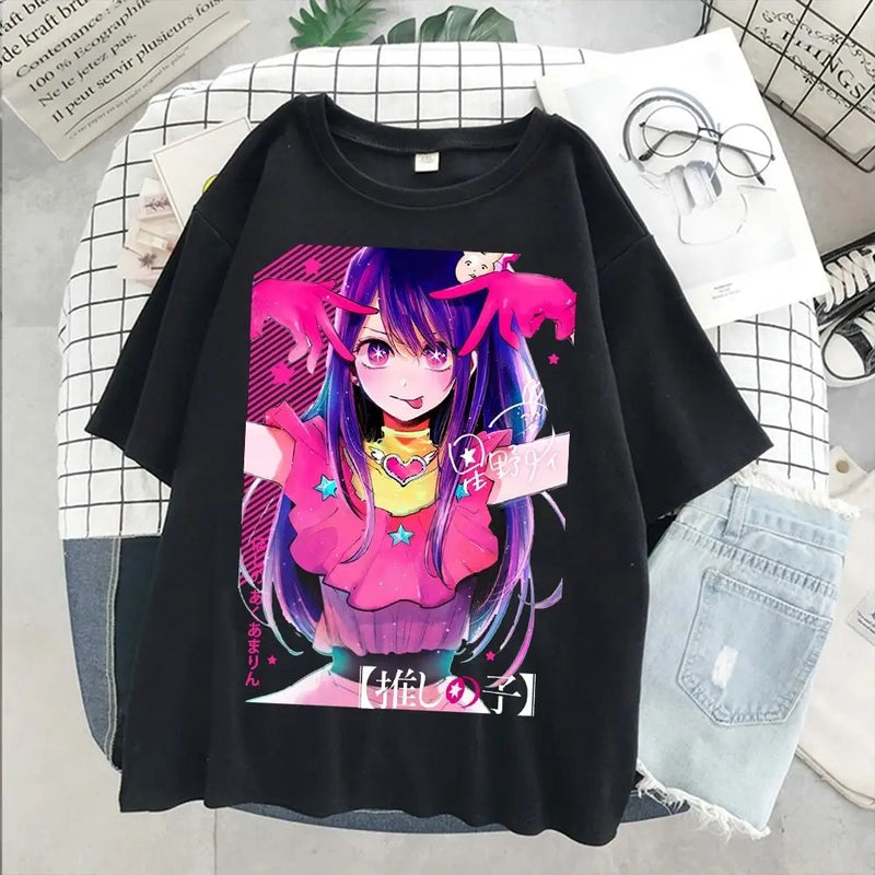 OSHI NO KO Hoshino Ai Anime Camiseta de manga curta feminina, Hoshino Rubii, Kawaii Cartoon Graphic Y2K