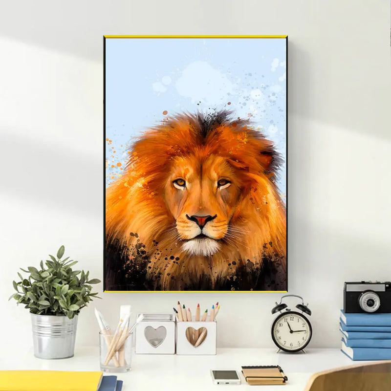 Quadro leão em tela nórdico para sala de estar quadros decoração casa