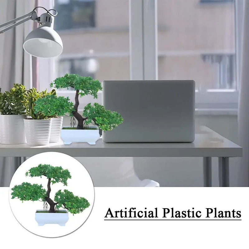 Plantas artificiais de plástico, pequeno vaso de árvore, planta falsa, vaso de flores, decoração de mesa para casa, arranjo de jardim, ornamento