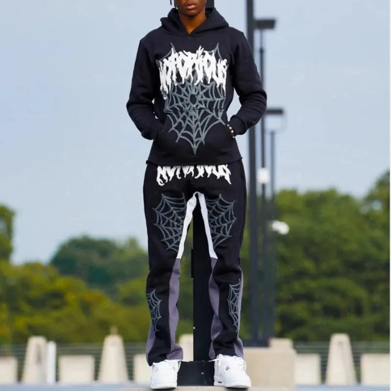 Americano high street harajuku aranha web solto hoodie y2k hip hop casual