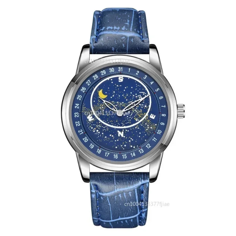 Relógio masculino moda estrelado dial rosa ouro diamante quartzo relógio de pulso para homem pulseira de couro à prova d1água