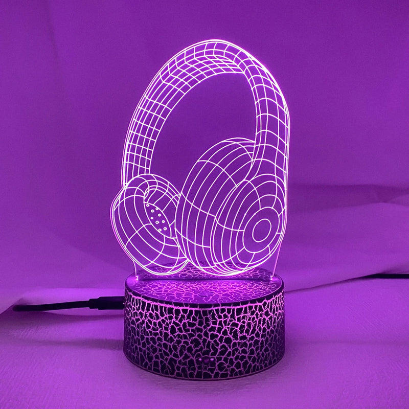 Luminária fones de ouvido LED 3D NightLight Acrílico