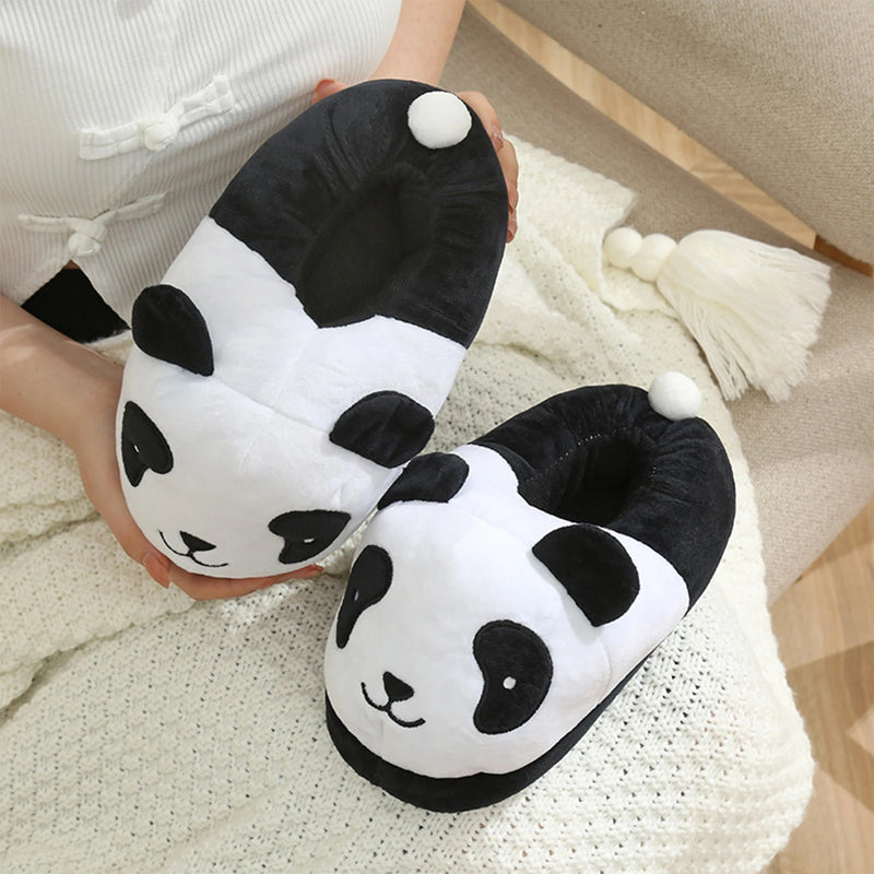 Chinelos de pelúcia unissex , chinelos fofos de panda para inverno, quentes, engraçados, tamanho único