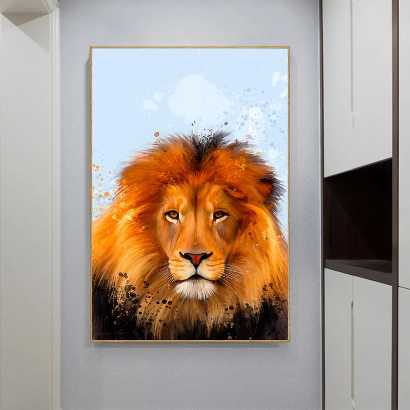 Quadro leão em tela nórdico para sala de estar quadros decoração casa