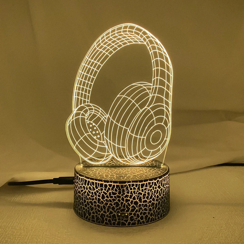 Luminária fones de ouvido LED 3D NightLight Acrílico