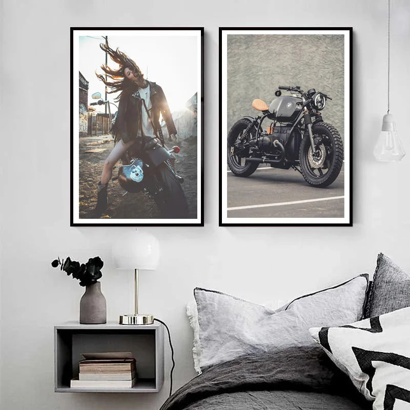 Motorcycle Knight Locomotive Canvas Painting Female Knight Posters and Prints Wall Art Picture for Living Room Home Decor Quadro