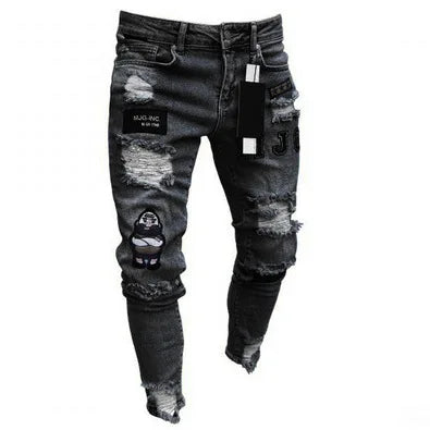 Calças Punk Plus Size Masculinas Skinny Rasgadas Patchwork Jeans Slim Lápis Denim Hip Pop Calças Outono Inverno Streetwear Masculina