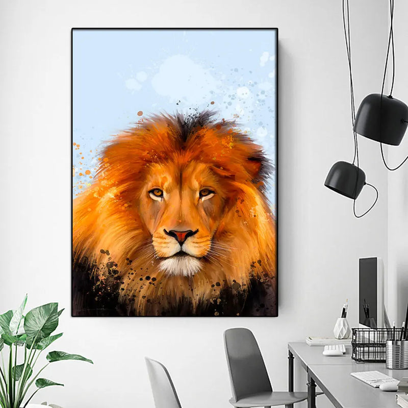 Quadro leão em tela nórdico para sala de estar quadros decoração casa